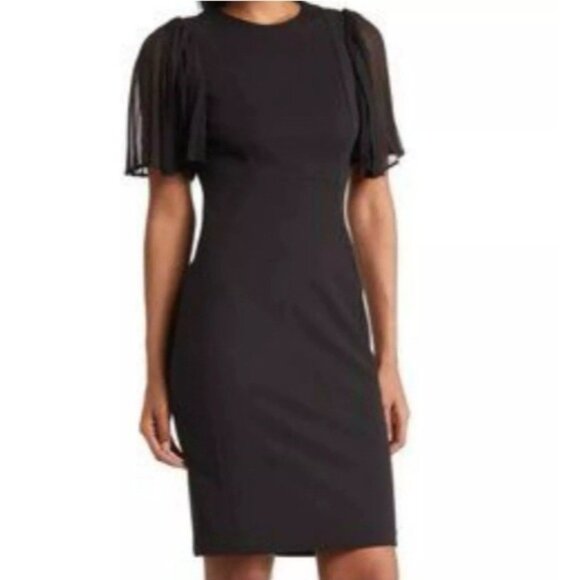 Calvin Klein Scuba Sheath Dress 6 Black Short Sleeve Stretch Career Party NEW - Picture 1 of 16